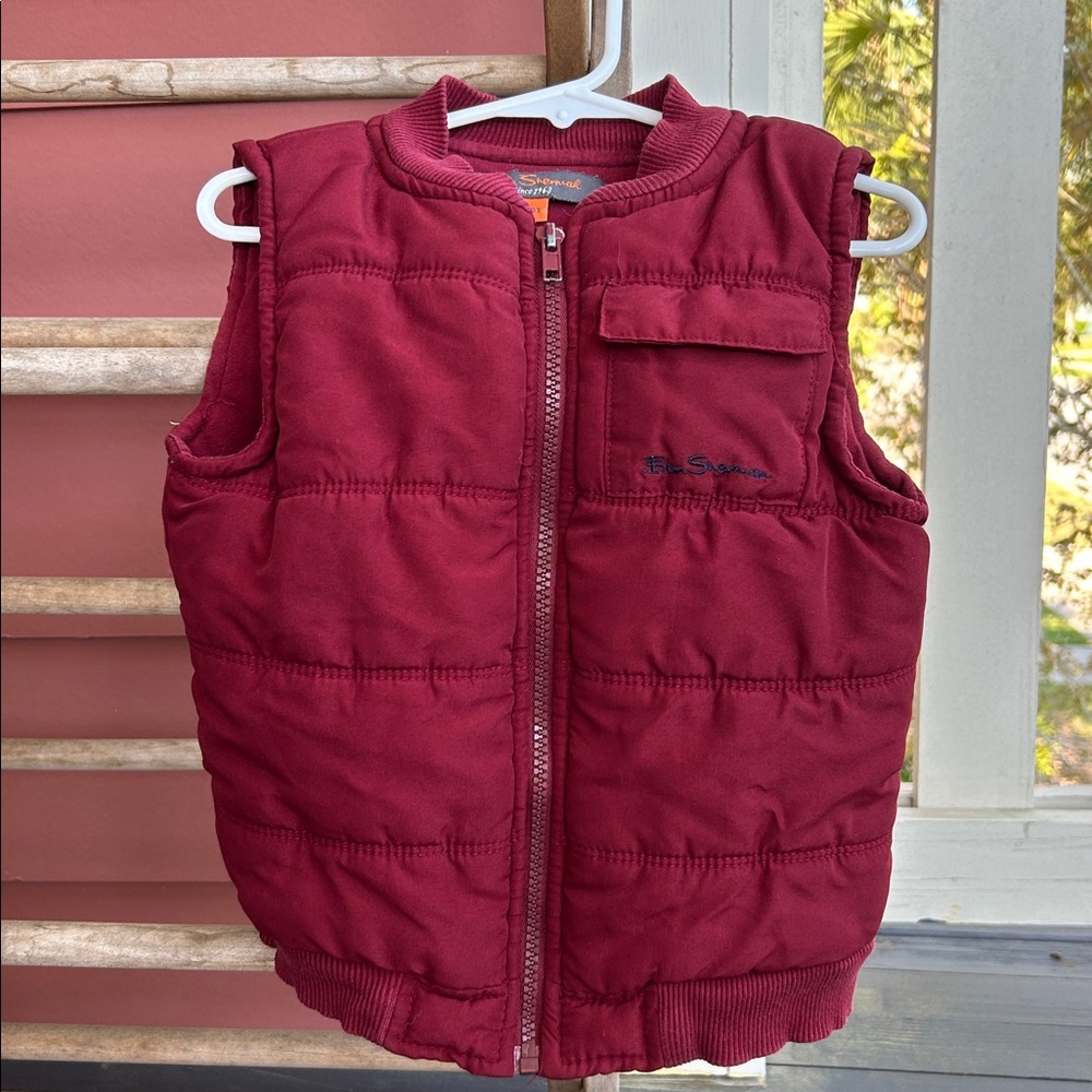 Ben Sherman Quilted Maroon Full Zip Vest Size 4T w MEASUREMENTS, Logo, Pocket